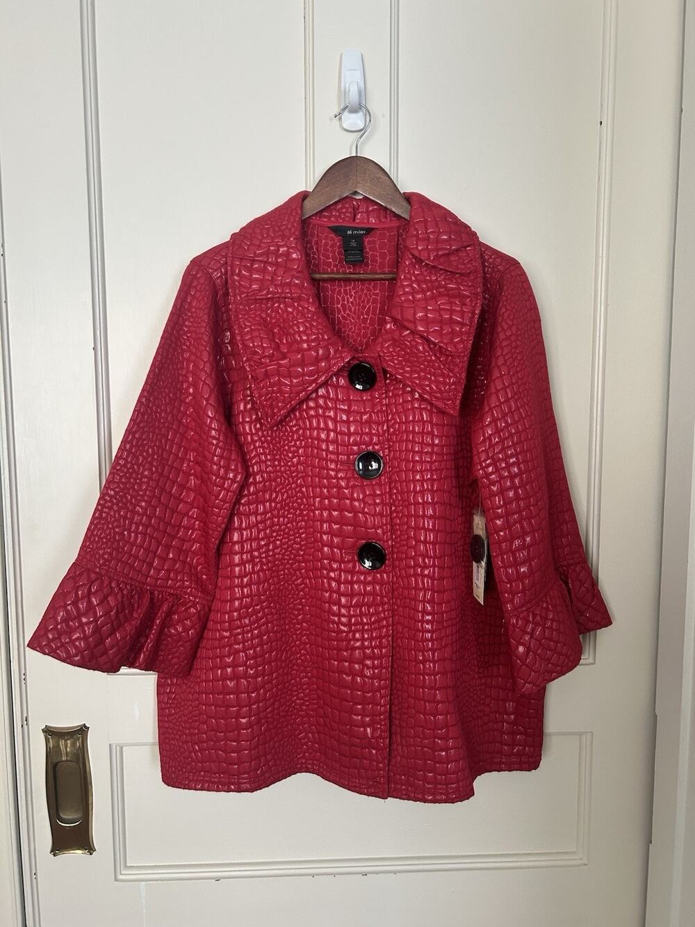 Ali Miles Croc Embossed Look Shiny Jacket Womens Size 1X Red Bold Bright NWT